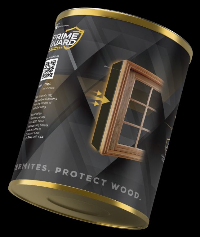 The 1 litre Wood Seal tin turned to the panel that carries its QR code